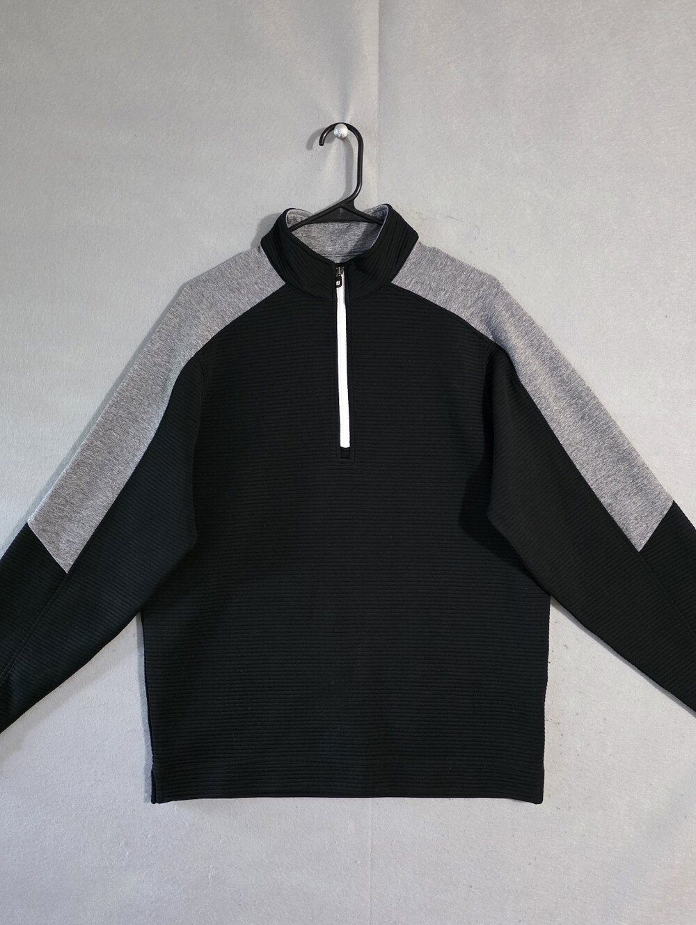 Footjoy Mens Black 1/4 Zip Ribbed Midlayer Pullover Size Medium